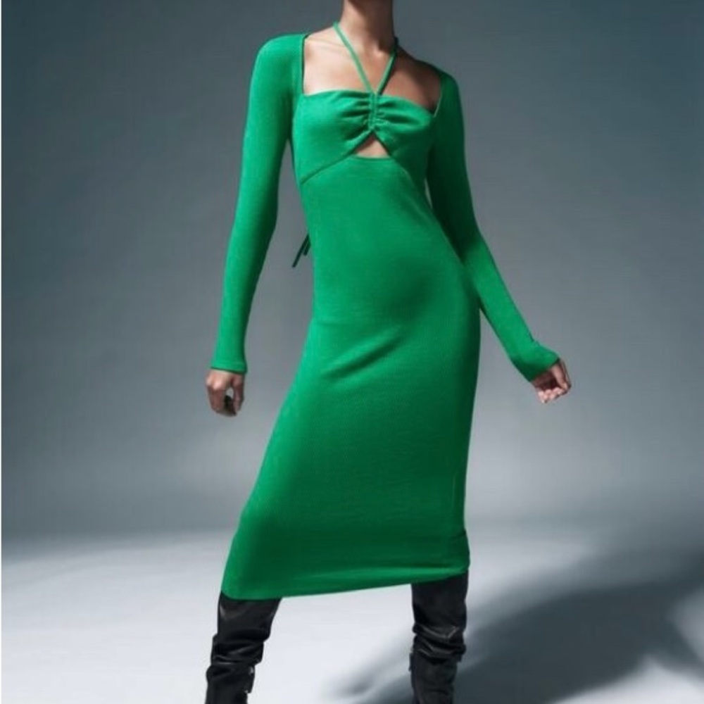 Zara Vibrant Green Long Sleeve Dress